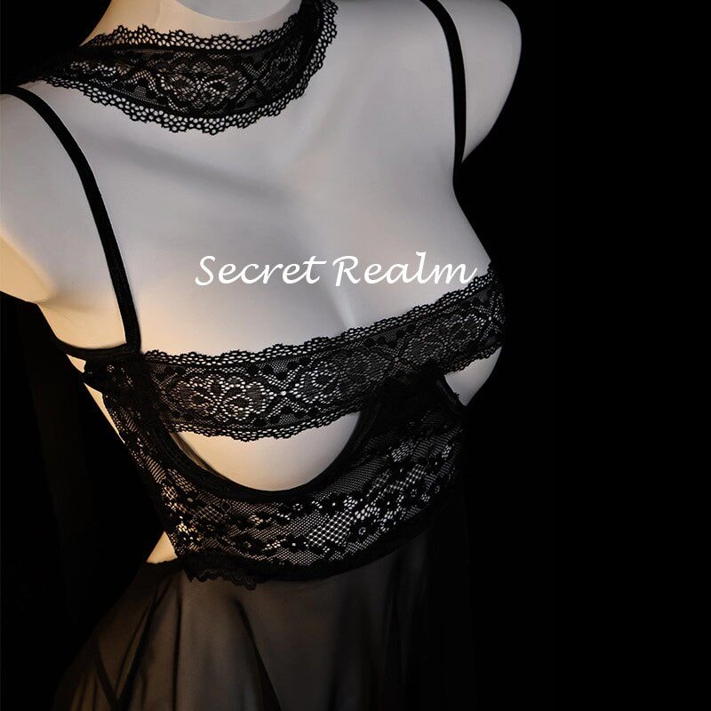 Áo ngủ gợi cảm Mona Lisa với ren và nội y xuyên thấu khoét rỗng - 4