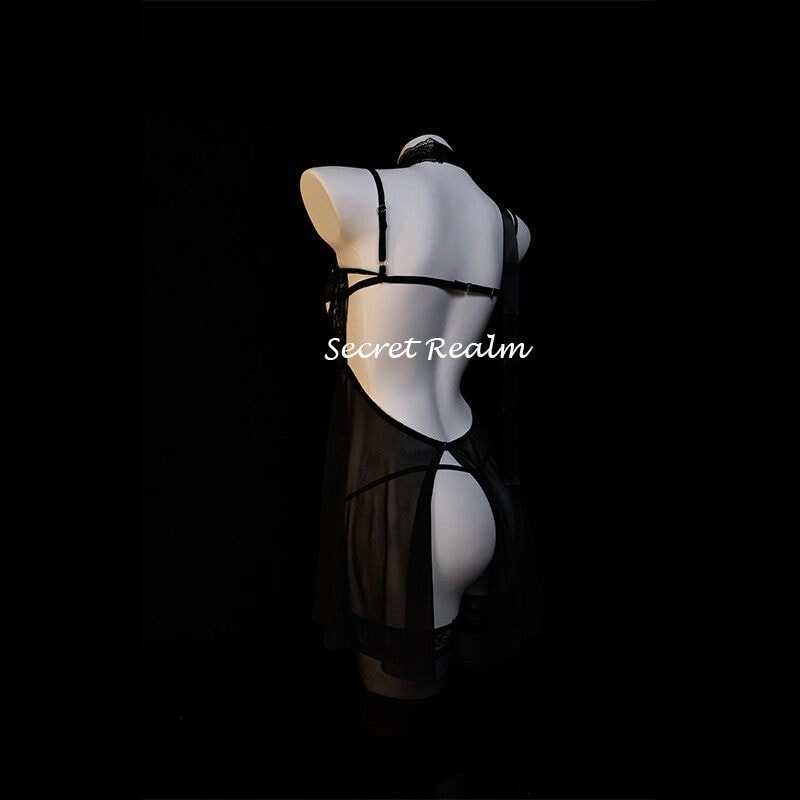 Áo ngủ gợi cảm Mona Lisa với ren và nội y xuyên thấu khoét rỗng - 5