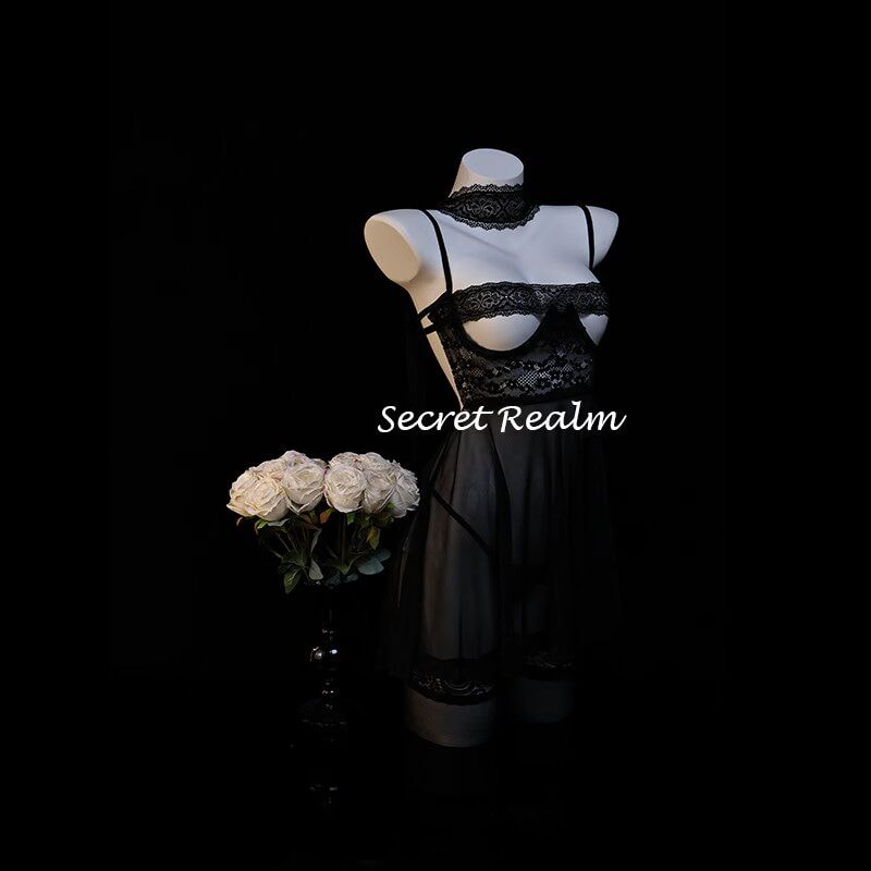 Áo ngủ gợi cảm Mona Lisa với ren và nội y xuyên thấu khoét rỗng - 2