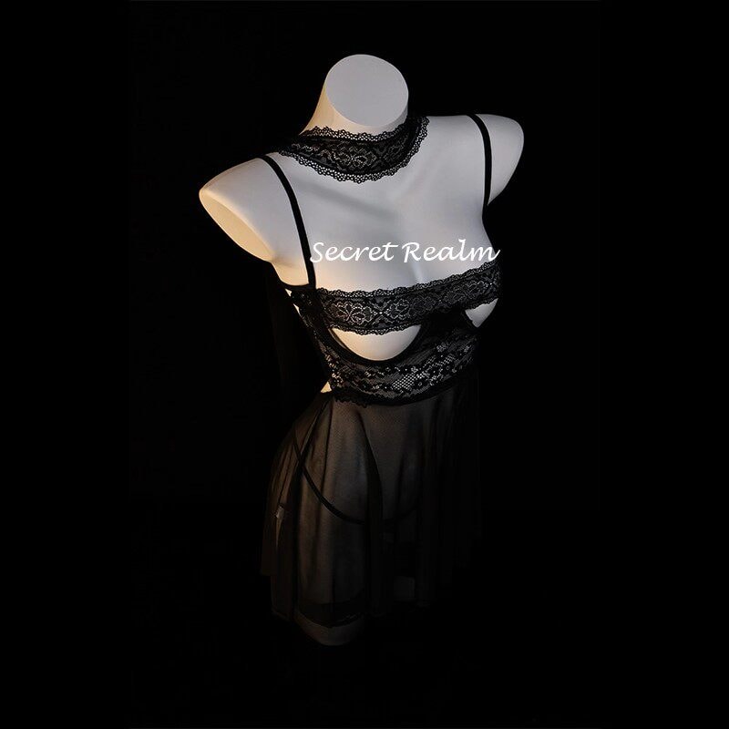 Áo ngủ gợi cảm Mona Lisa với ren và nội y xuyên thấu khoét rỗng - 3