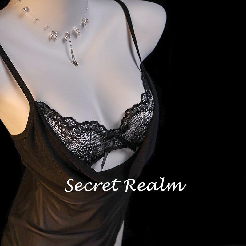 Áo ngủ gợi cảm ren chiffon dây mảnh xuyên thấu - 3