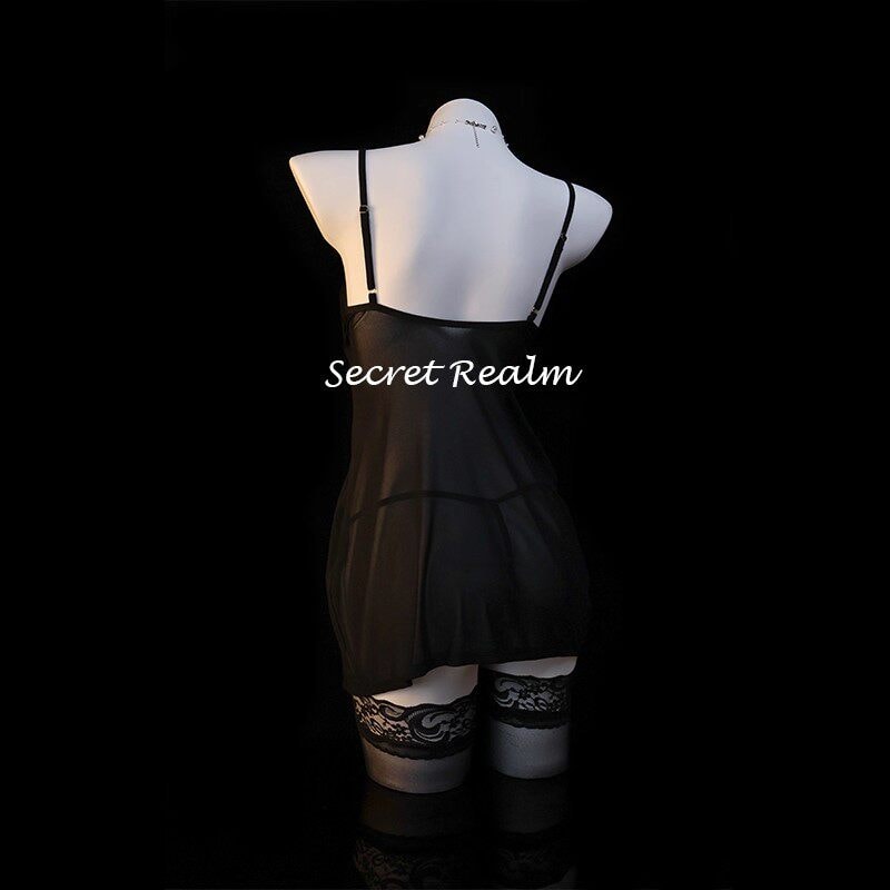 Áo ngủ gợi cảm ren chiffon dây mảnh xuyên thấu - 5