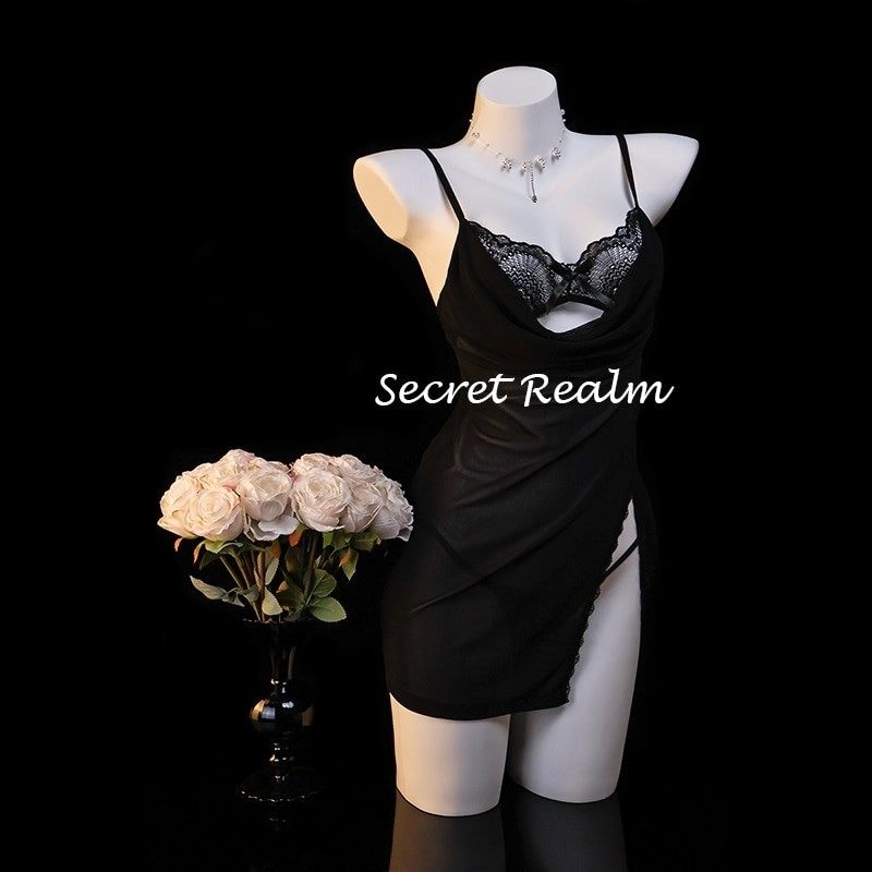 Áo ngủ gợi cảm ren chiffon dây mảnh xuyên thấu - 4