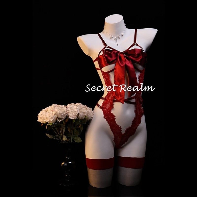 Áo ngủ gợi cảm ren khoét rỗng thắt nơ ngực