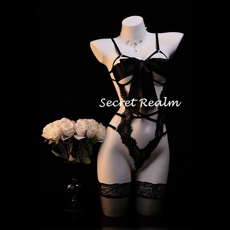 Áo ngủ gợi cảm ren khoét rỗng thắt nơ ngực - 5