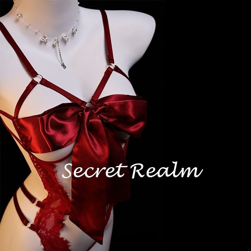 Áo ngủ gợi cảm ren khoét rỗng thắt nơ ngực - 3