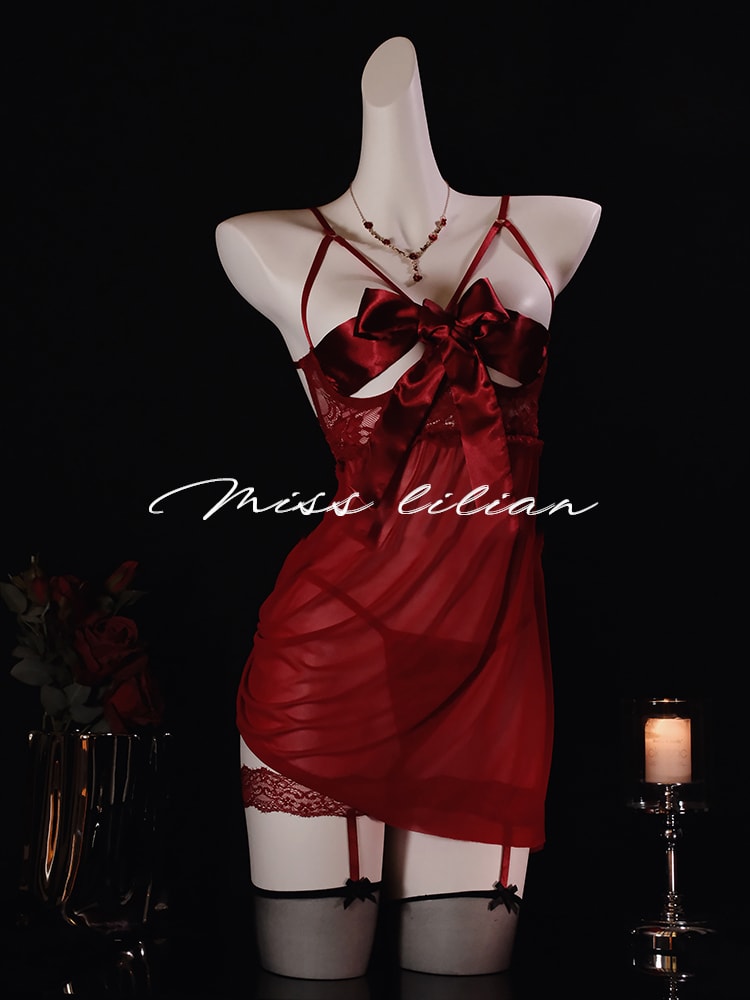 Áo ngủ gợi cảm với nơ ren và nội y voan mỏng - 1