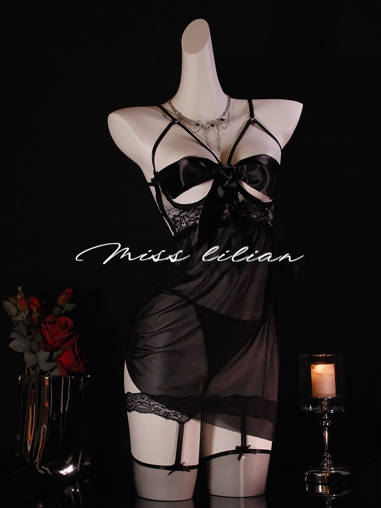 Áo ngủ gợi cảm với nơ ren và nội y voan mỏng - 6