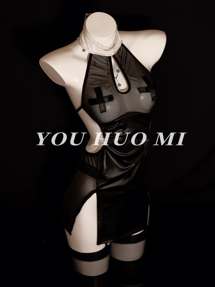 Bộ đồ cosplay đồng phục nữ tu ren xẻ tà gợi cảm - 5