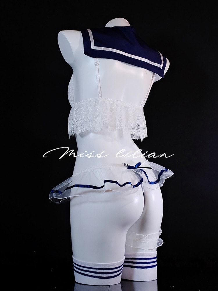 Bộ đồng phục thủy thủ ren mỏng xuyên thấu ngọt ngào và gợi cảm - 4